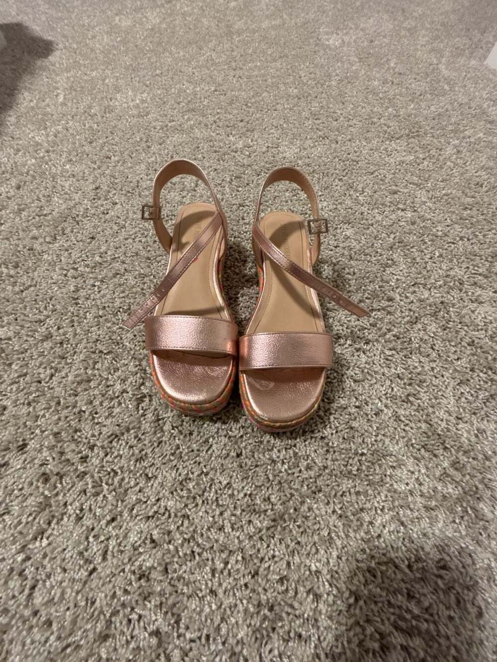 Steve Madden Rose Gold Metallic Ankle Strap Wedge Espadrille Sandals